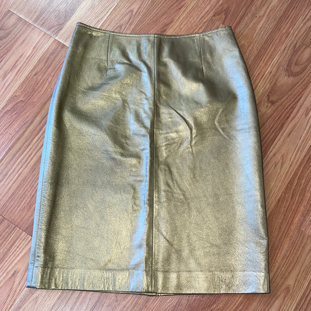 Dana Buchman Petite Gold Lamb Skin Leather Skirt Size 4